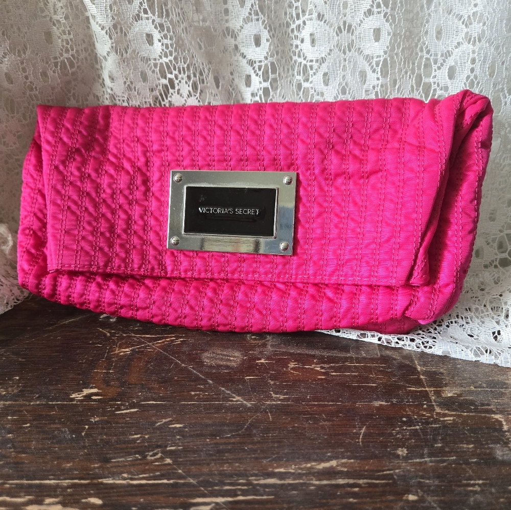 Victoria’s Secret Hot Pink Quilted Clutch Bag Foldover